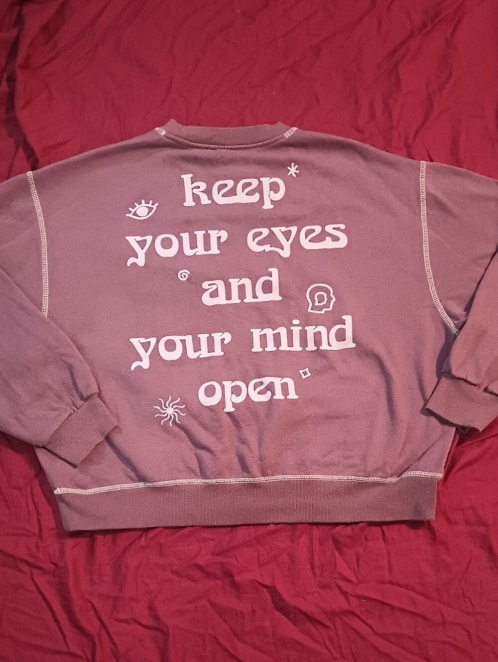 PacSun Lavender Crewneck Sweatshirt Woman S Keep Your Eyes And Your Mind Open